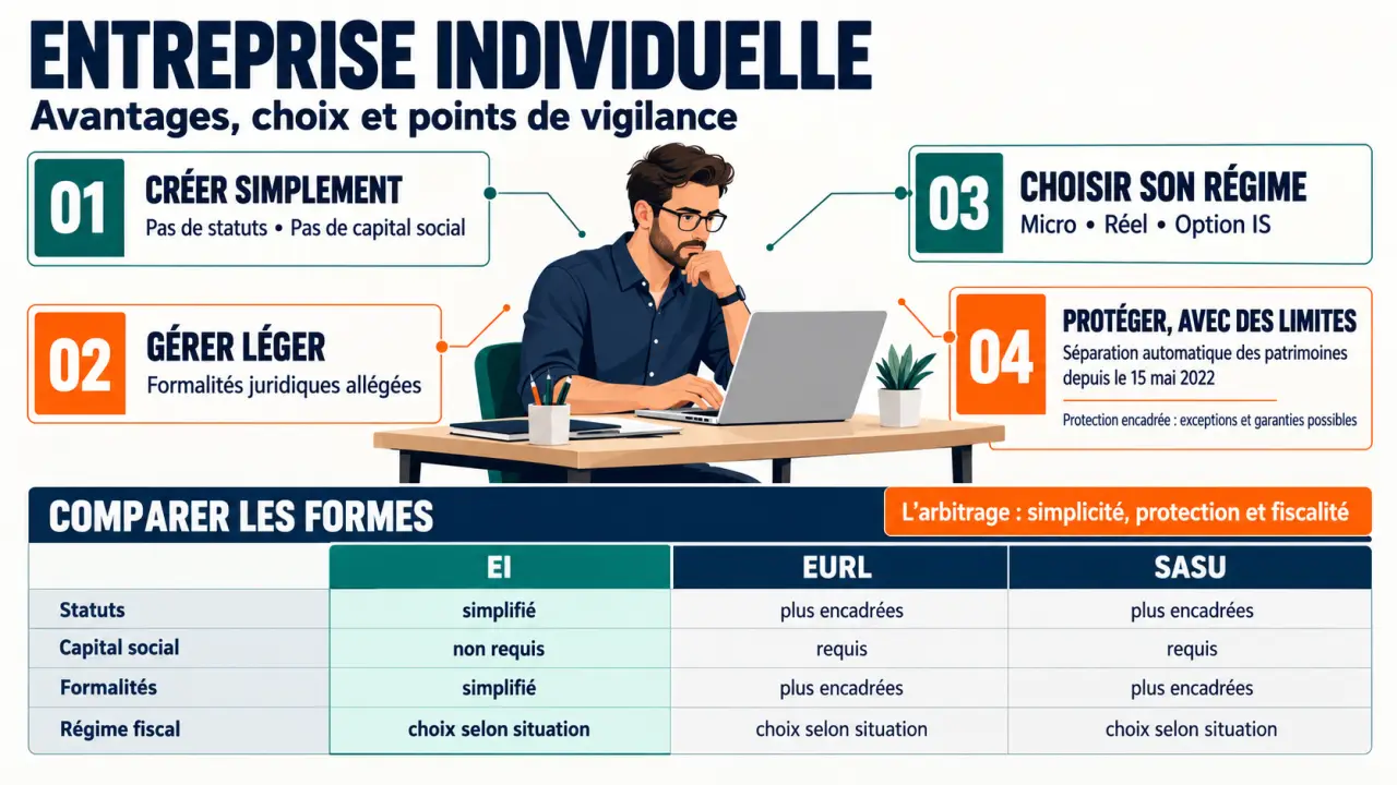 Avantage d’une entreprise individuelle : création simplifiée, régimes fiscaux et séparation des patrimoines