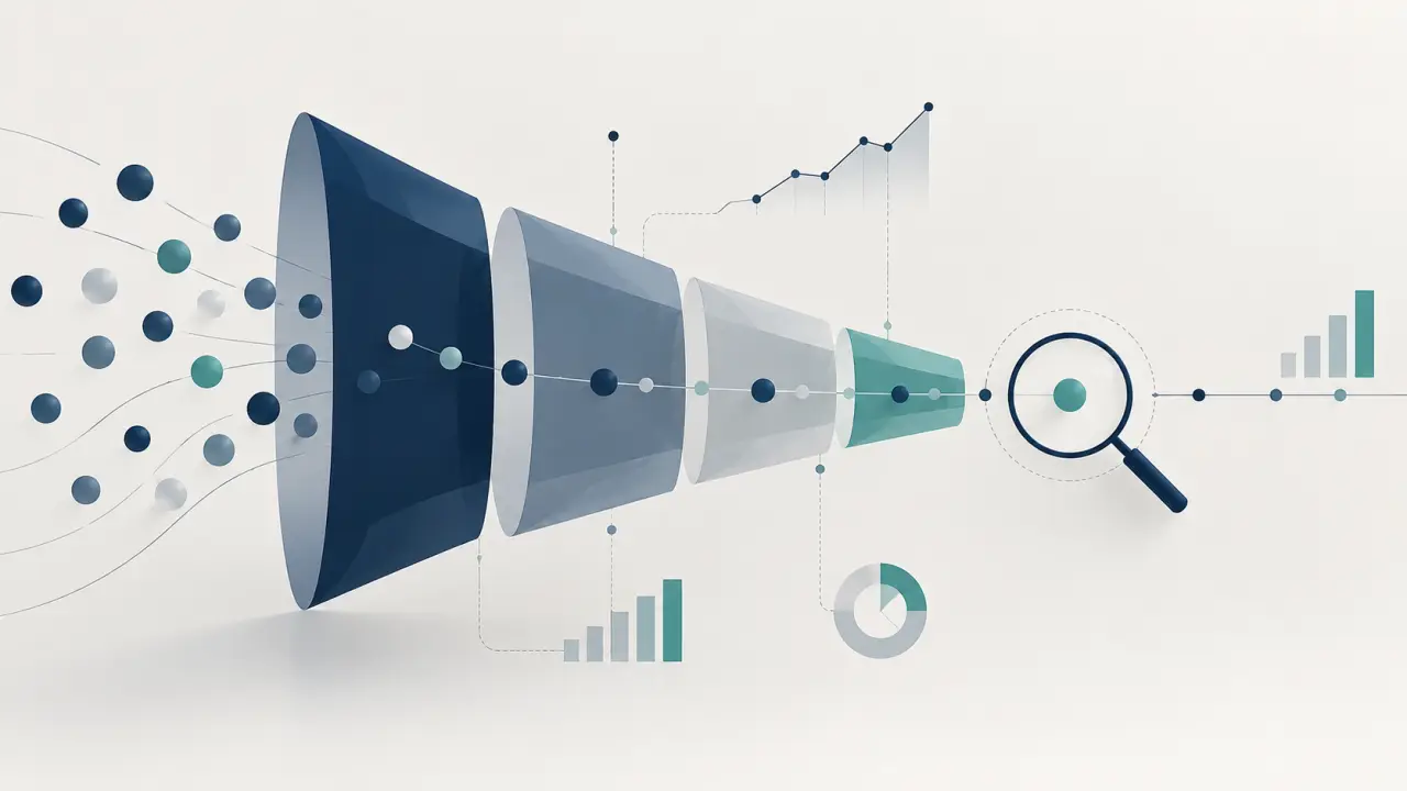 Schéma abstrait représentant les étapes d’un tunnel de prospection B2B