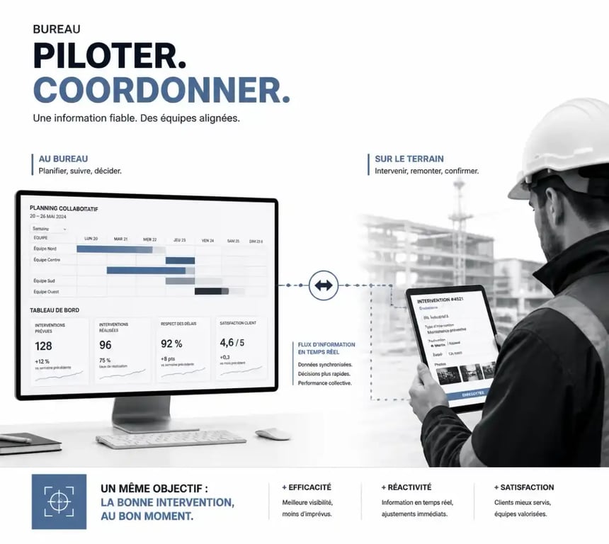 Coordination bureau-terrain dans la gestion d'équipe terrain via un tableau de bord centralisé