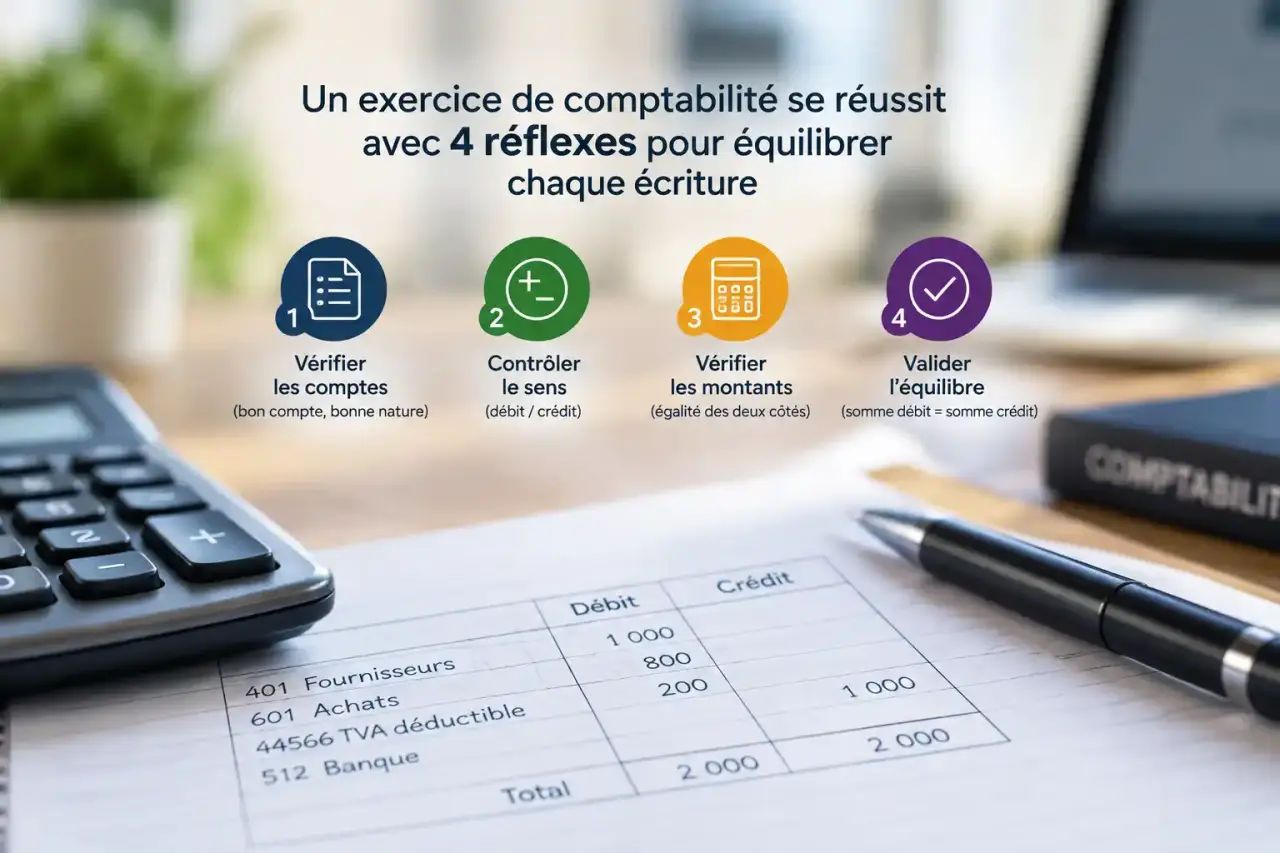Un exercice de comptabilité se réussit avec 4 réflexes pour équilibrer chaque écriture