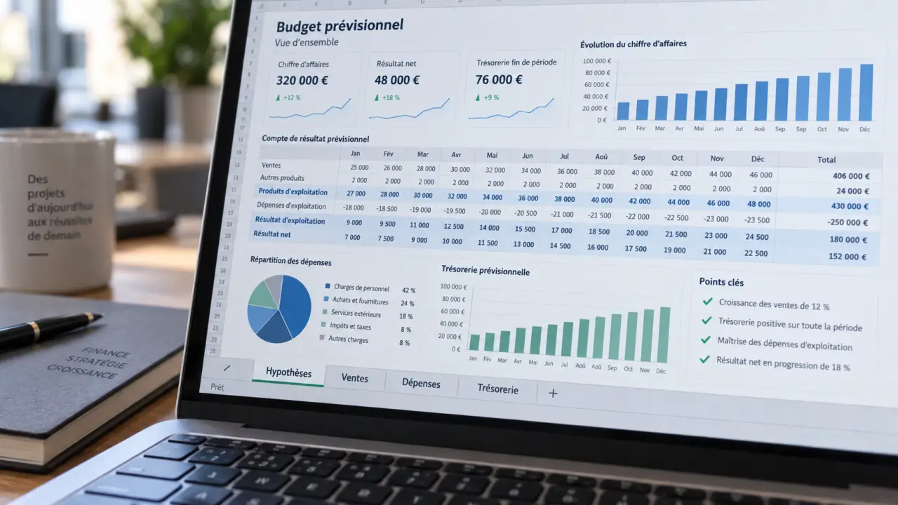 Un modèle de budget prévisionnel Excel gratuit se pilote avec 4 onglets clés